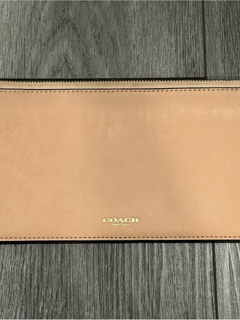 Coach Nude Leather Zip Pouch with Gold Logo